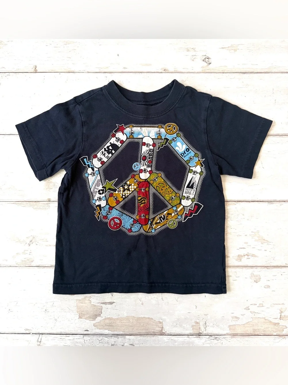 Children’s Place 24m Boys Navy Blue 100% Cotton Short Sleeve Slateboard Shirt